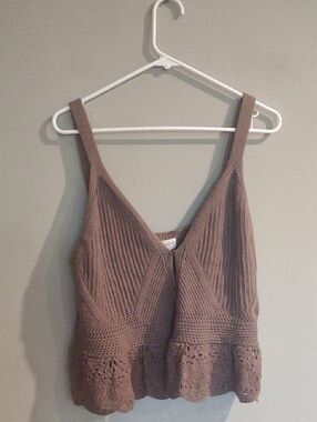 NWT Universal Thread Women's XXL Brown Knit Crop Tank 3 Button Loose Fit Top